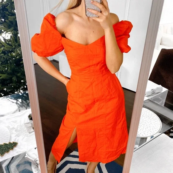 Robe Mi-longue Femme Banana Republic Orange, Dos Croisé - Taille US 12 - Neuf Sans étiquette